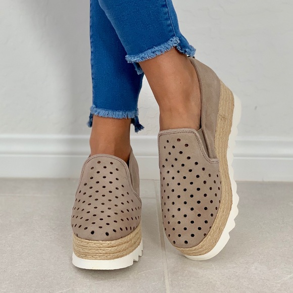 Taupe Perforated Thick Platform Sneakers - Picture 6 of 8